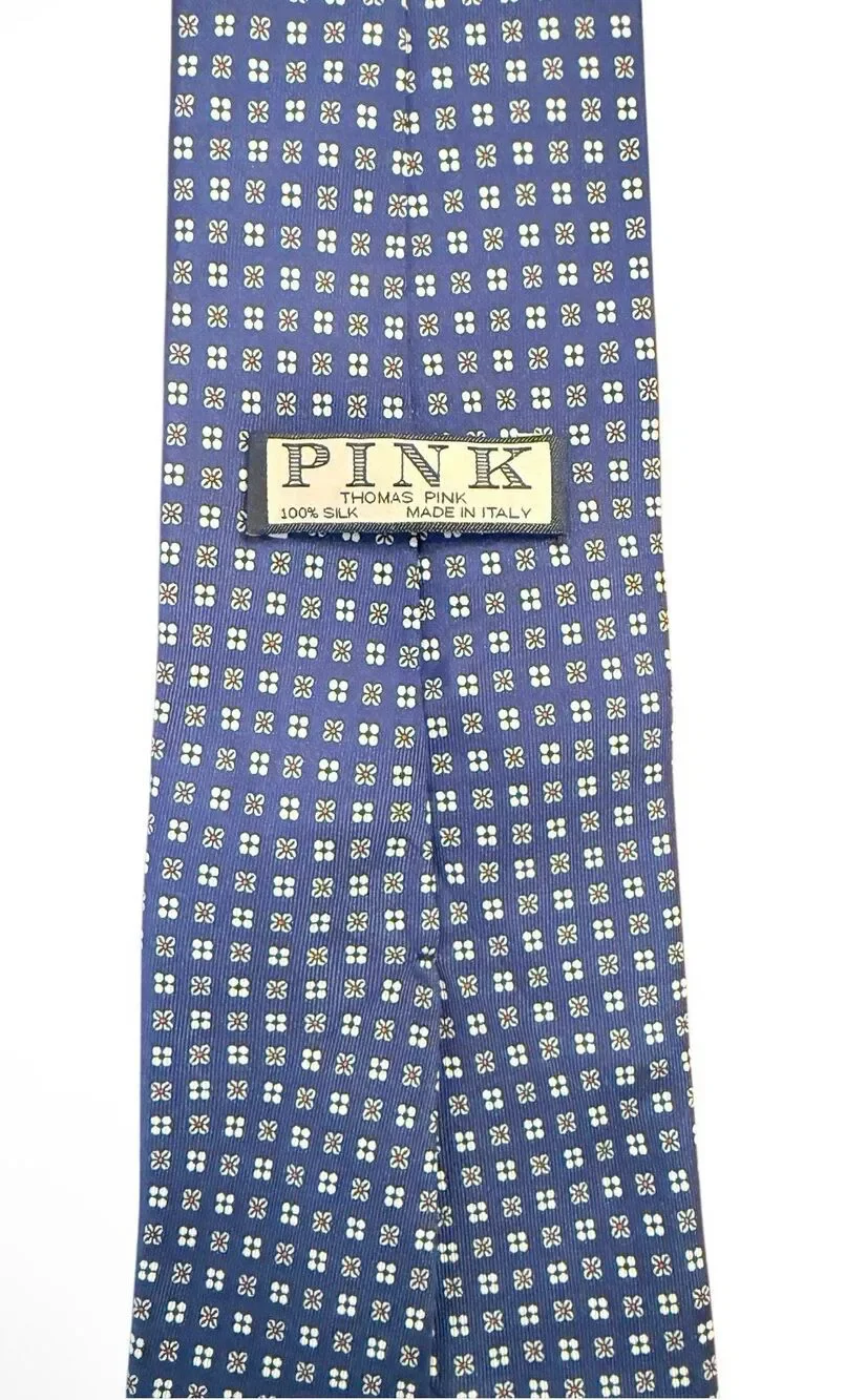 Thomas Pink 100% Silk Tie Italy Blue All Over Patterned